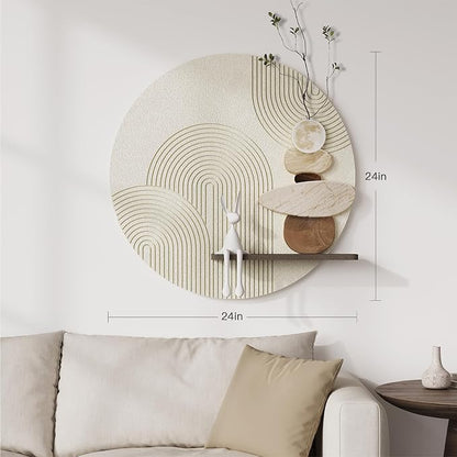 3D Textured Neutral Abstract Wall Art Decor with Shelf, Boho Beige and Brown Artwork for Walls, Modern Minimalist Wall Decor for Living Room, Hallway, Dining Room, Kitchen, Bedroom, Office 24x24 Inch