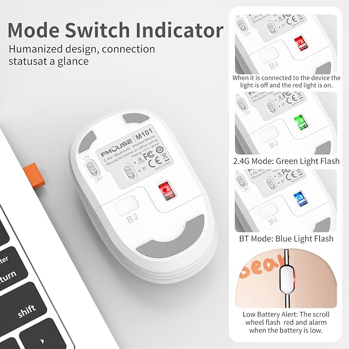 FMOUSE Cute Wireless Mouse, Bluetooth & 2.4GHz Dual Mode, Silent Click, AA Battery Powered, Kawaii for Kids Students Teen Girls, Compatible with Laptop Mac iPad PC (Kerry Bear)