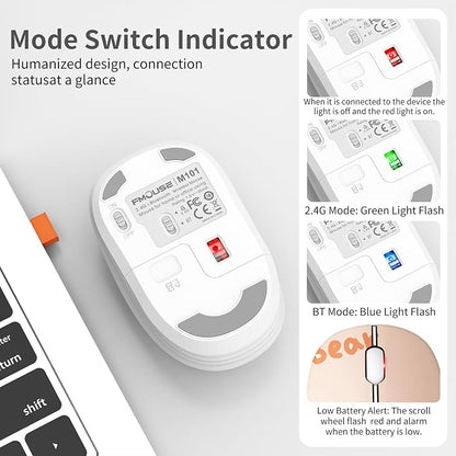 FMOUSE Cute Wireless Mouse, Bluetooth & 2.4GHz Dual Mode, Silent Click, AA Battery Powered, Kawaii for Kids Students Teen Girls, Compatible with Laptop Mac iPad PC (Kerry Bear)