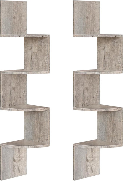 HOOBRO Corner Shelf Wall-Mounted, Set of 2 Floating Corner Shelves for Wall, 4-Tier Corner Bookshelves for Wall Decor in Living Room, Bedroom, Bathroom, Home Office, Greige BG25BJP201