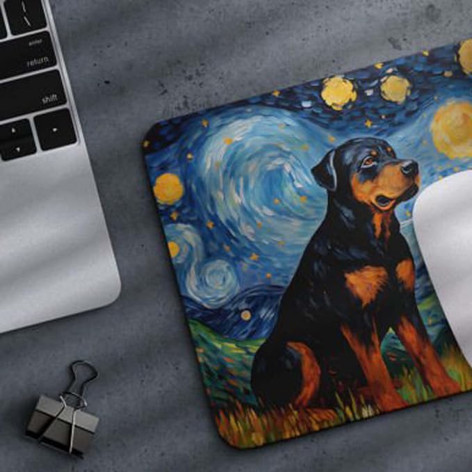 Starry Night Rottweiler Dog Mouse Pad for Computer Laptop Home Office Gaming Working Desk Desktop Accessories Non-Slip Rubber Mouse Pad for Dog Lovers (Rottweiler)
