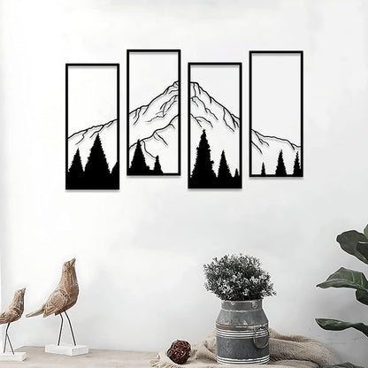 ruelen 4 Pcs Metal Mountain and Forest Wall Decorations, Minimalist Line Drawing Masculine Mountain Wall Art, Rustic Nature Hanging Wall Sculpture for Men Bedroom, Man Cave, Bachelor Pad, Office & Living Room Home Decor