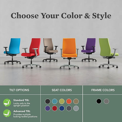 HON Ignition 2.0 Ergonomic Office Chair with Adjustable Arms, Advanced Synchro‑Tilt Recline, Upholstered Desk and Computer Chair for Home Office or Workstation, Titanium Frame, Bark