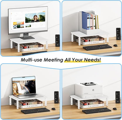 ECOLOVI Wood Computer Monitor Stand Riser for Desk, 4-Height Adjustable Desktop PC Printer Laptop Stand Shelf, Desk Organizer Workspace Accessories for Home Office Supplies, White