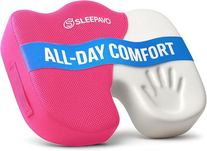 Sleepavo Office Chair Cushion - Seat Cushion for Tailbone Pain Relief - Butt Pillow for Coccyx, Sciatica, and Lower Back Pain - Orthopedic Chair Pad for Lumbar Support in Office Desk (Pink)