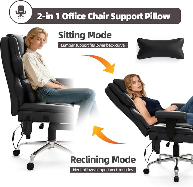 7-Point Massage Office Chair,Heated Desk Manageral Chair,Ergonomic Executive Chair with Footrest,Adjustable Armrest，Computer Chair for Offices, Study Room, Gaming Spaces,Black