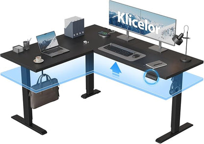 Klicelor L Shaped Standing Desk 59 x 48 Inch, Electric Height Adjustable Corner Desk for Home Office Workstation, Ergonomic Sit Stand Computer Table with Memory Controller, Black