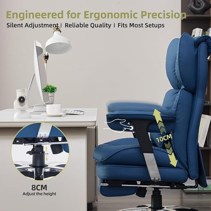 Efomao Big & Tall Desk Chair, Wide Executive Office Chair with Footrest Blue-LL