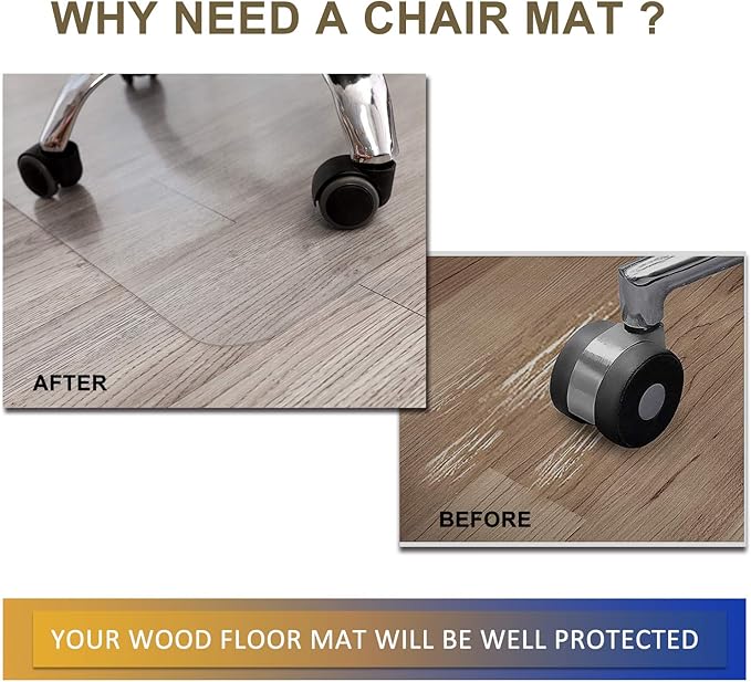 Office Chair Mat, 48" x 30" Vinyl Desk Chair Mat Clear Floor Protector Mat for Hardwood Floor/Rolling Chair Office & Home, Easy Glide and Flat Without Curling