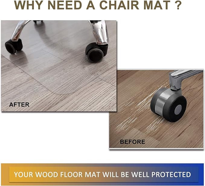 Office Chair Mat, 60"x 46" Office Chair Mat for Hardwood Floor, Floor Mat for Office Chair, Clear Desk Chair Floor Mat for Computer Desk