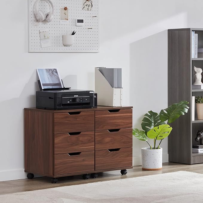 Farini Wood File Cabinet for Home Office,Under Desk 3 Drawer Mobile File Cabinet(Black,(Brown,Non-Assembled)