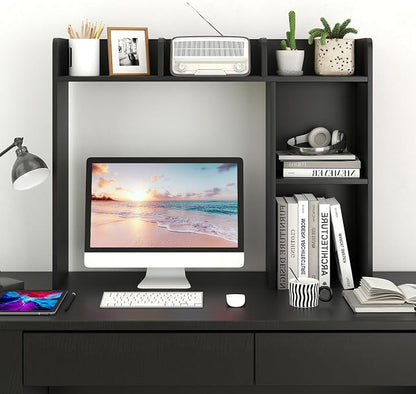 GOFLAME 5 Shelves Desktop Bookshelf, Wood Desk Hutch Dorm for Computer Desk, Countertop Display Rack, 3-Tier Desk Storage Organizer Shelf for Dormitory, Home Office, Study, Black