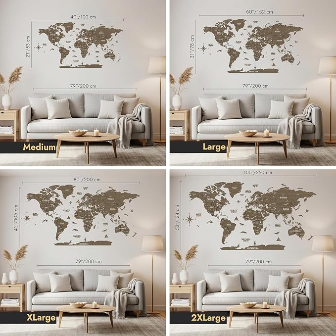 Colorfull Worlds, Multilayer 3D Wooden World Map, Travel Map States and Capitals, Wall Decor For New House, Gift For Travelers, Office Decor, Birthday Present, Living Room Decoration (XL, Betül)