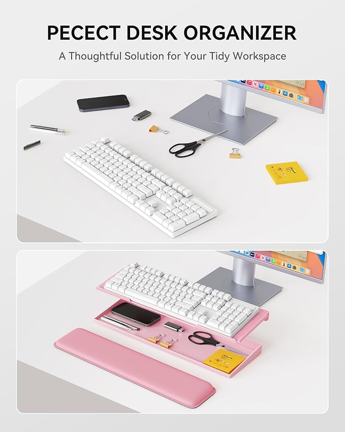 Laborio Computer Keyboard Stand with Storage Box, Keyboard Riser Wrist Rest for Desktop, Office Desk Organizer Accessories(Pink)
