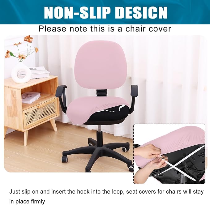 Smiry Stretch Printed Office Computer Chair Covers, Universal Washable Removable Desk Rotating Chair Slipcovers Protector, Seat + Backrest Cover - Pink