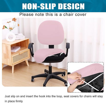 Smiry Stretch Printed Office Computer Chair Covers, Universal Washable Removable Desk Rotating Chair Slipcovers Protector, Seat + Backrest Cover - Pink