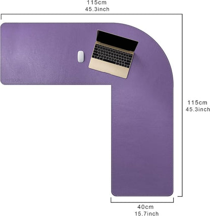 Mydours L-Shape Desk Mat, 46" x 46" x 16" Extra Large PU Leather Corner Desks Pad Blotter, XXL Corners Waterproof Gaming Mouse Pad, Desktop Protector for Computer Keyboard Home Office (Purple)