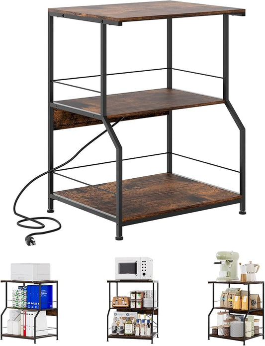 23.62 x 18.9” Large Printer Stand with Locking Wheels, 3 Tier Printer Table with Storage, Rolling Cart Station for Home Office Kitchen, Rustic Brown