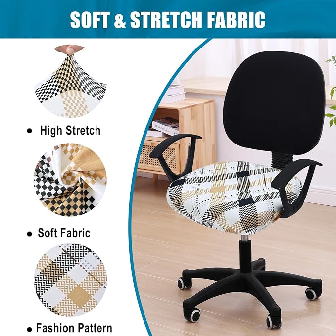 Smiry Printed Office Computer Chair Seat Covers, Stretch Fit Universal Desk Rotating Chair Cover Washable Removable Seat Cushion Protectors - Khaki and Black