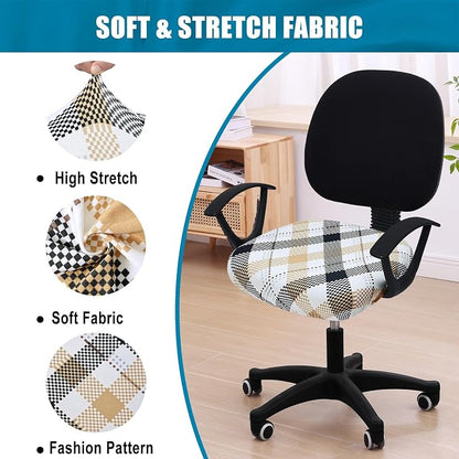 Smiry Printed Office Computer Chair Seat Covers, Stretch Fit Universal Desk Rotating Chair Cover Washable Removable Seat Cushion Protectors - Khaki and Black