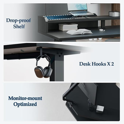 Klicelor L Shaped Electric Standing Desk 63 x 55 inch with Shelf, Height Adjustable Corner Desk, Sit Stand Desk with Storage Shelf, Home Office Computer Table, Black