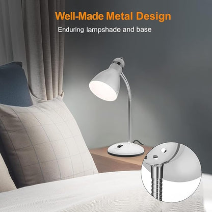 LEPOWER Metal Desk Lamp, Adjustable Goose Neck Table Lamp, Eye-Caring Study Desk Lamps for Bedroom, Study Room and Office (White)