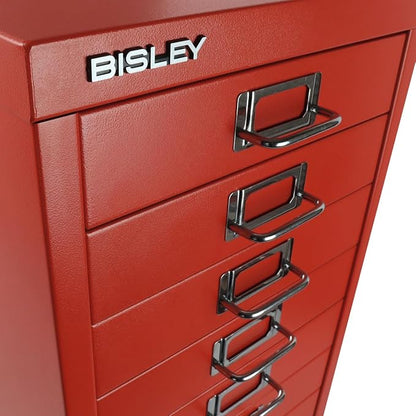 Bisley 10-Drawer Steel MultiDrawer Cabinet - Cardinal Red | Chrome Pull Handles with Label Holders, Powder-Coated Steel, Removable Drawers, Fits Under Most Desks, Labels Included