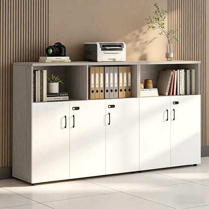 File Cabinet with Password Lock, Wood Lateral Filing Cabinet for Letter/A4 Files, 3 Drawer with Door, Printer Stand with Open Shelves for Home Office