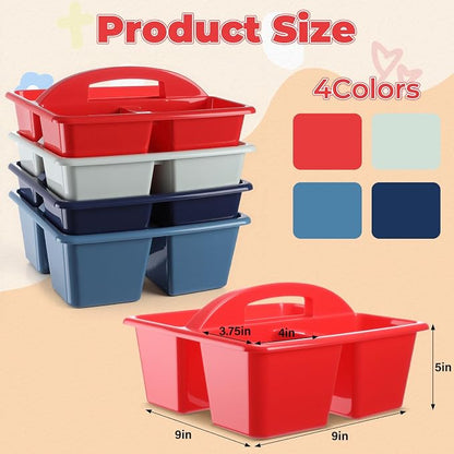 Kathfly 4 Pack Classroom Caddy Organizer with Handle, Plastic Art Craft Cleaning Caddy Bulk, Small Multipurpose Supply Organization Storage Basket for Table Desk Office Pencil Teacher (Blue Red)