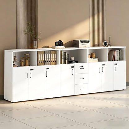 File Cabinet with Password Lock, Wood Lateral Filing Cabinet for Letter/A4 Files, 3 Drawer with Door, Printer Stand with Open Shelves for Home Office