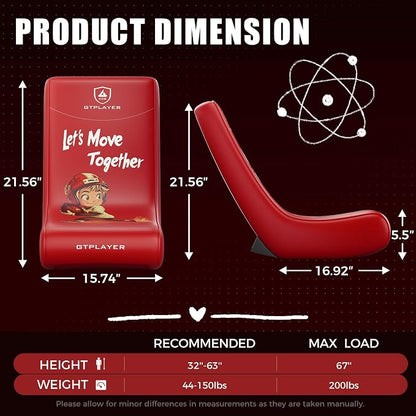 GTPLAYER Gaming Floor Rocking Chair – Rocker Floor Game Chair with Angle Limiter, Stylish Patterned Design, Comfortable Video Game Seat, Red Football Pattern