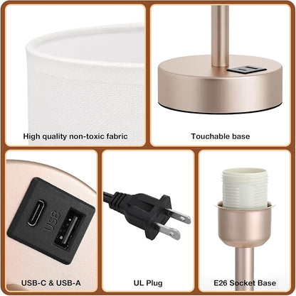 Dicoool Touch Bedside Table Lamp with USB - 3 Way Dimmable Lamp for Bedroom Nightstand, Desk Lamp with Charging Station for Dorm, Living Room, Office, Kids Room, Nursery