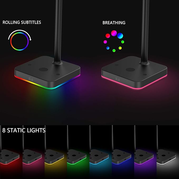 KAFRI RGB Dual Headphone Stand with Wireless Charger Desk Gaming Double Headset Holder Hanger Rack with 10W/7.5W QI Charging Pad - Suitable for Gamer Desktop Table Game Earphone