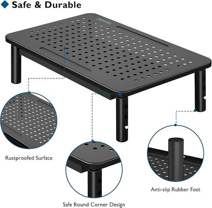 BONTEC 1 Pack Adjustable Monitor Stand Riser with Drawer, Ergonomic Mesh Platform Computer Monitor Stand for Desk, Ventilated Laptop and PC Stand with Cable Management, Supports up to 44lbs