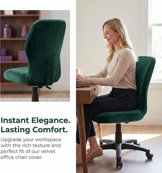 Deisy Dee Velvet Stretch Armless Office Chair Covers - Colorful Stretch Slipcover for Desk Chairs (Kelly)