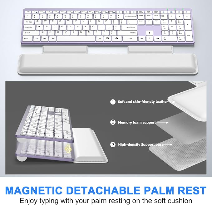 Wireless Keyboard and Mouse Combo, Full Size Silent Ultra Thin Keyboard with Magnetic Wrist Rest, Optical Mouse, 2.4G Lag-Free Cordless Mice Keyboard Set for Computer, Mac, Laptop, PC, Windows