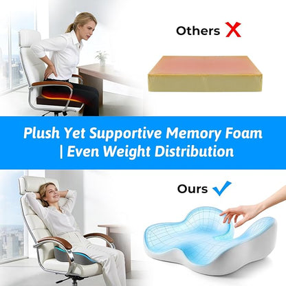 Dreamer Car Seat Cushion for Tailbone & Sciatica Pain Relief | Certified & Ergonomist-Designed,Tapered Front Edge Reduces Thigh Pressure,Wide Memory Foam for Office Chair, Car, Wheelchair
