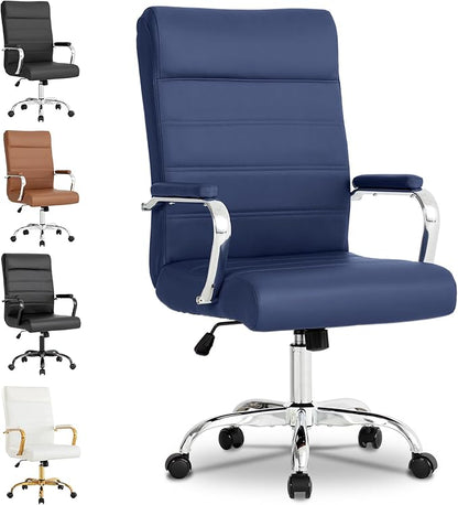 Modern Office Desk Chair, Conference Room Chairs, High Back Ergonomic Home ofiice Chair, Adjustable Height Swivel Executive Computer Chair with Armrest and Padded Seat (Blue)