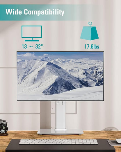 MOUNT PRO Single Monitor Stand Fits Max 32 inch Screen, Free-Standing Computer Desk Stand, Display Mount with Height Adjustable, Swivel, Tilt, Rotation, VESA Monitor Stand 100x100, White