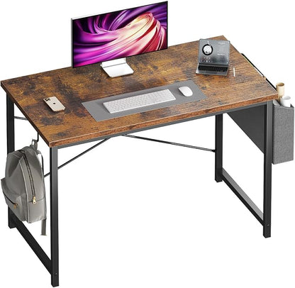 OLIXIS Computer Desk, 44 Inch Home Office Desks for Small Spaces, Writing Craft Study Gaming Table for Bedroom, Modern Computer Workstation with Storage Bag and Headphone Hook, Rustic Brown