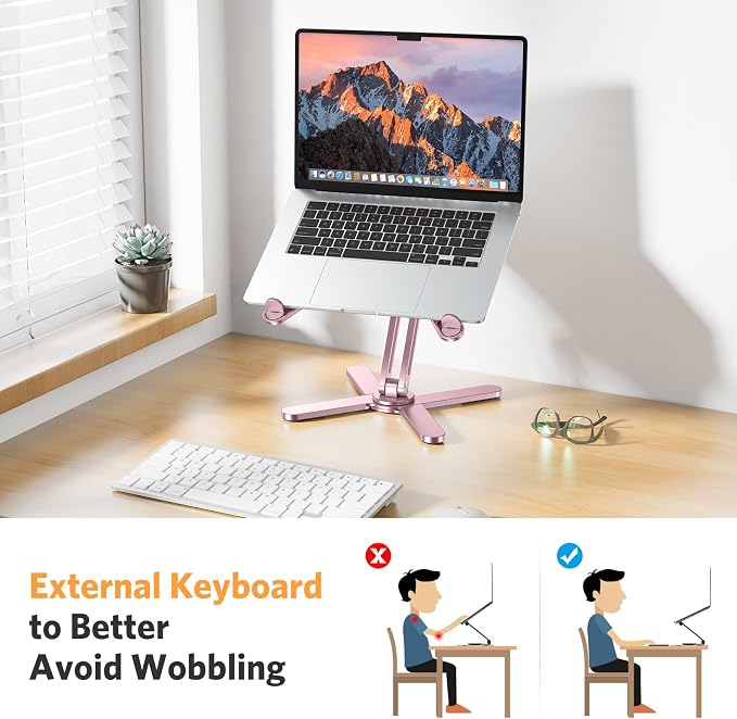 OMOTON 360° Rotating Laptop Stand Riser for Desk, Ergonomic Foldable Computer Stand Adjustable Height Angles for Collaborative Work, Easy Storage Fit Macbooks,All Laptops up to 16 inches, Pink