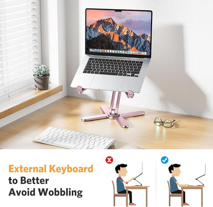 OMOTON 360° Rotating Laptop Stand Riser for Desk, Ergonomic Foldable Computer Stand Adjustable Height Angles for Collaborative Work, Easy Storage Fit Macbooks,All Laptops up to 16 inches, Pink