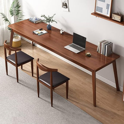 NELYE Mid-Century Long Desk Table - 63" Simple Modern Extra Long 2-Person Wood Computer Workstation for Home Office Work in Walnut, 63" W x 24" D