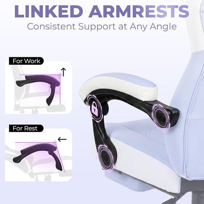 N-GEN GAMING Video Gaming Chair Big and Tall Office Computer Desk Chairs with Ergonomic Lumbar Support High Back Recliner and Footrest for Adults (Purple)
