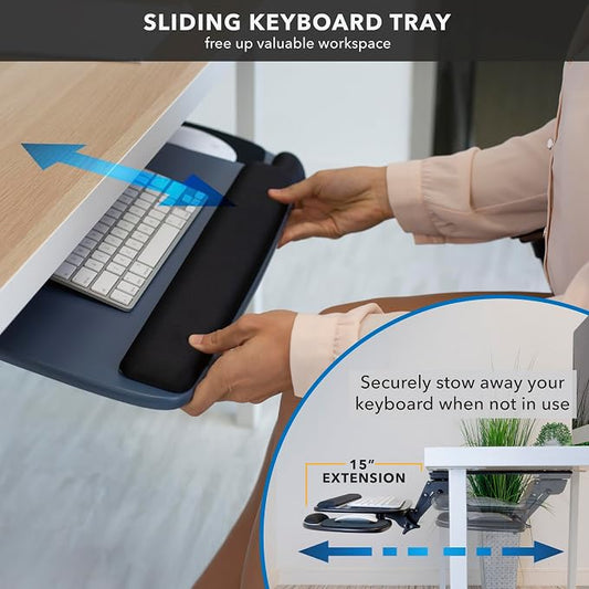 Mount-It! Under Desk Keyboard Tray, Adjustable Slide-Out Keyboard & Mouse Platform, 20.5" W × 11" D, Ergonomic Wrist Rest, Tilt & Swivel, Heavy-Duty Bolt-On Keyboard Drawer for Home Office, Blue