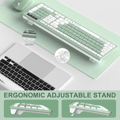 Wireless Keyboard and Mouse Combo, 2.4G Full Size Silent Keyboard with Fn Multimedia Keys for Office and Home, 3-Level DPI Adjustable Quiet Mouse for Windows,Mac OS Desktop/Laptop/PC(Avocado Green)