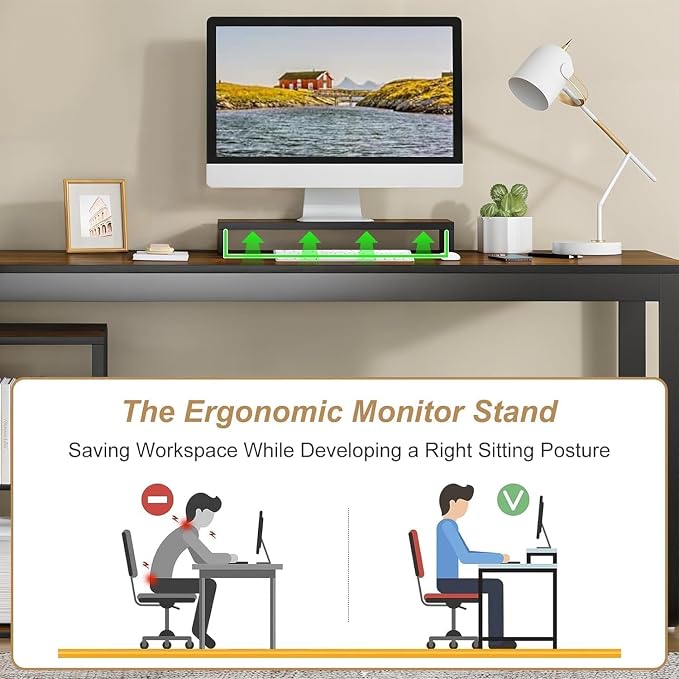 MaverickFurni 55" L Shaped Desk with Drawers and Shelves, Home Office Desk with Monitor Stand for Work Writing Study, Reversible Corner Desk with Storage, Black