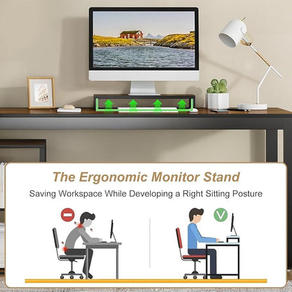 MaverickFurni 55" L Shaped Desk with Drawers and Shelves, Home Office Desk with Monitor Stand for Work Writing Study, Reversible Corner Desk with Storage, Black