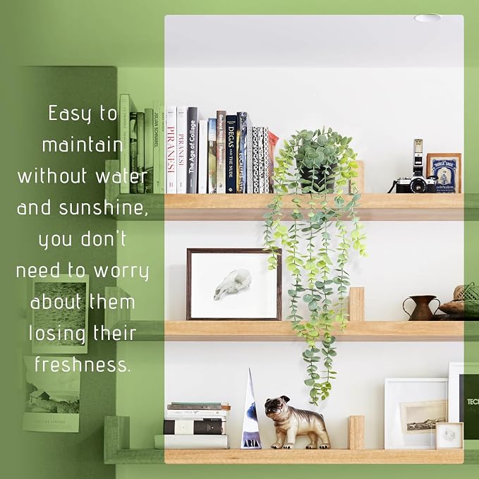 Artificial Hanging Eucalyptus Plant in Pot, 24" Fake Hanging Plants for Home Decor, Faux Hanging Greenery for Shelf Bathroom, Kitchen, Office, Wall, Bedroom, Indoor Decor