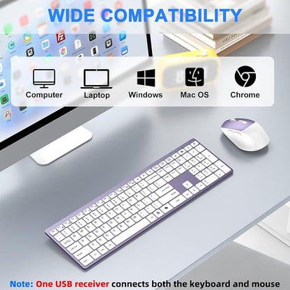 Wireless Keyboard and Mouse Combo, Full Size Silent Ultra Thin Keyboard with Magnetic Wrist Rest, Optical Mouse, 2.4G Lag-Free Cordless Mice Keyboard Set for Computer, Mac, Laptop, PC, Windows